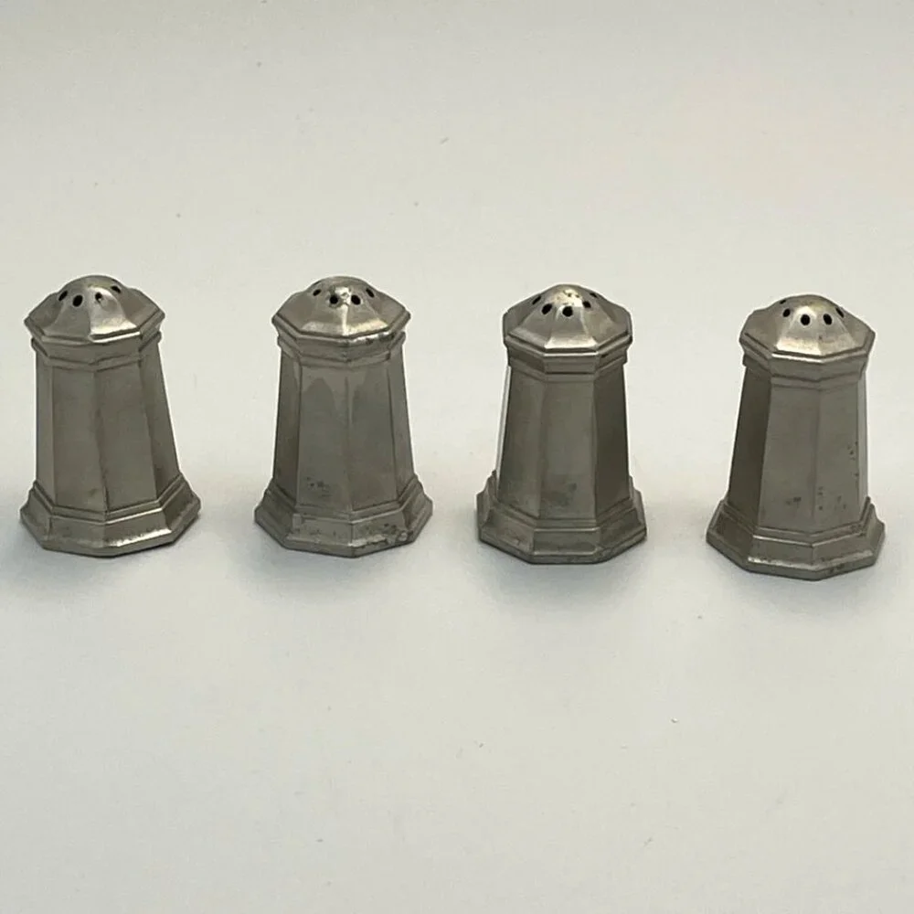 Vintage Gorham Pewter Salt & Pepper Shakers Set of 4 American Primitive Retro‎